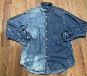 GAP camicia denim uomo piccola abbottonata manica lunga invecchiata sbiadita vintage Y2K - Foto 1 di 10