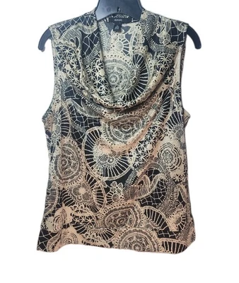 Blusa Alfani Sin Mangas Cuello Capucha XL Estampado Beige Y Negro Foto 1 de 3