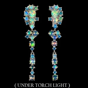 Orecchini in argento sterling 925 opale di fuoco rotondo 5 mm pietre... - Foto 1 di 9