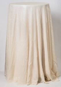 Round Sequin Tablecloth 120" or 132" White & Ivory - Picture 1 of 4