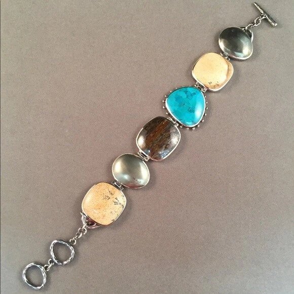 Pulsera SILPADA PLATA ESTERLINA PIRITA TURQUESA BRONCE JASPE PALANCA B1934  Foto 1 de 4