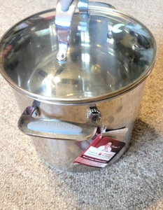 David Burke Pentola Stock 8 Quart Con Coperchio Acciaio Inox Nuova Con Etichetta - Foto 1 di 11
