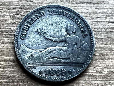 T2: Spain 1869 Silver Peseta. Free Shipping in U.S. - Image 1 of 4