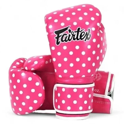 Guantes de Boxeo Fairtex Microfibra BGV14P Rosa Blanco Lunares Moda Muay Thai Foto 1 de 4