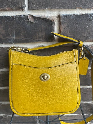 Bandolera Coach Chaise 19 NUEVA CON ETIQUETAS $225 Latón Dorado Amarillo Guijarro Cuero CC380 Pequeña Foto 1 de 4