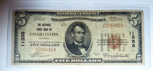 National Currency Banknote CHARLESTON Illinois Series 1929 $5 Nat. Trust #11358 - Picture 1 of 2