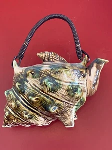 Vintage Sea Shell Ceramic Green Small Tea Pot Wrapped Handle - Bild 1 von 5