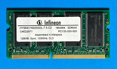 1X 128mb  PC133  Infineon SODIMM laptop RAM -HYS64V16220GL-7.5-C2  -  vintage - Image 1 of 2