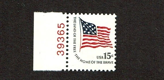 1975- U.S. AMERICANA 15c Ft McHenry Flag Plt# Single  Sc#1597 M/NH/OG^ - Image 1 of 1