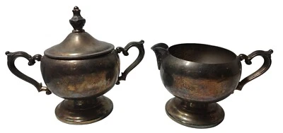 Juego de tres piezas vintage de cuenco de crema y azúcar con tapa plateado WM Rogers Foto 1 de 4