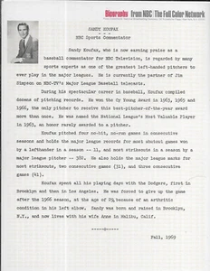 1969 dodger sandy koufax NBC press release baseball telecasts original - Picture 1 of 1