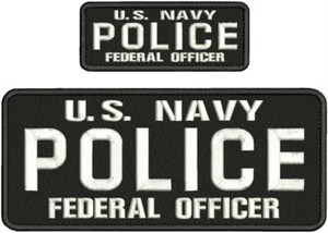 U S N A V Y POLICE F O EMB Patch 4X10 AND 2X5 hook on back white on Black - Picture 1 of 2