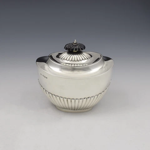 George V Half Fluted Silver Tea Caddy / Sugar Box 1912 Cover