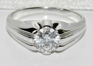 Sterling Silver Men's Simulated Diamond Gypsy Claw Solitaire Ring Vintage Gent's - Picture 1 of 7
