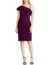 Ralph Lauren Womens Retah Embellished Rufled Cocktail Dress 8 Purple S0501