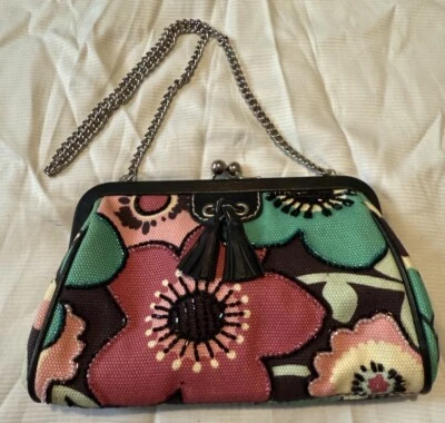 BOLSO ISABELLA FIORE COLORIDO DE LONA CON CUENTAS CADENA KISSLOCK 6.5" X 4.5" Foto 1 de 4