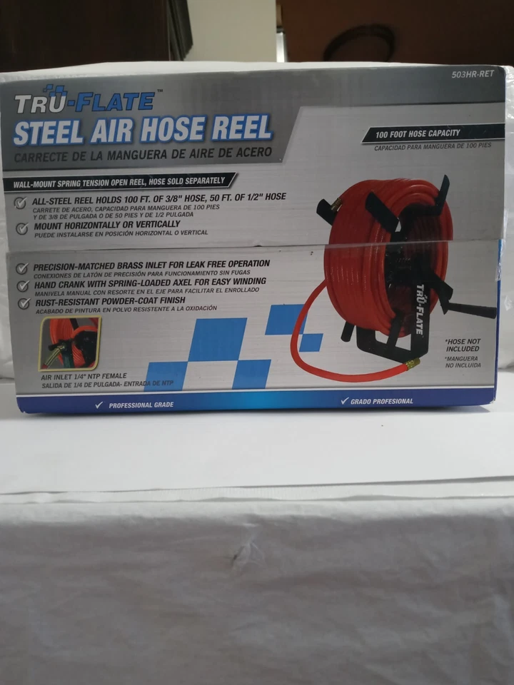 TRU-FLATE Manual Steel Air Hose Reel 100' 3/8" or 50' 1/2" Hose 503HR-TF