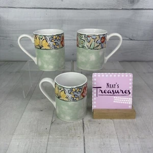 Corelle Coordinates WATERCOLORS Green Base Floral Stoneware 12oz Cup Mug Set 3 - Picture 1 of 16