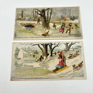 Lote de 2 tarjetas comerciales antiguas de café León Woolson Spice Co Toledo, Ohio Invierno - Imagen 1 de 2