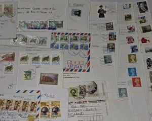 200 Lot of 100 International & 100 U.S.A. Postage Stamps On Envelopes 1989-2014  - Picture 1 of 19