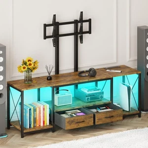 LED TV Stand with Mount and Power Outlet & Fabric Drawers for 32-85 Inches TV... - Picture 1 of 7