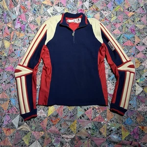 Vintage Spyder Padded Ski Sweater Pullover 100% Wool Size XL Navy Red White 80s - Picture 1 of 24