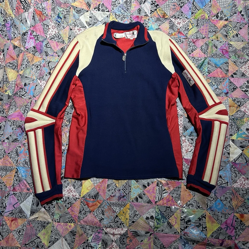 Vintage Spyder Padded Ski Sweater Pullover 100% Wool Size XL Navy Red White 80s - Image 1 of 4