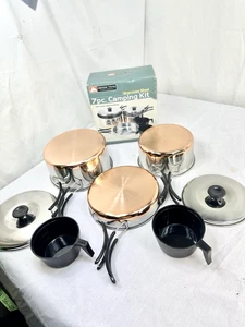 Ozark Trail 7 PC Stainless Steel Copper Bottom Camping Cookware Set NOS 2 Cups - Picture 1 of 14