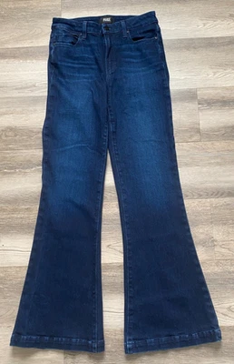 Pantalones de mezclilla para mujer Paige lavado oscuro Genevieve modernos acampanados novela talla 27 elásticos Foto 1 de 4