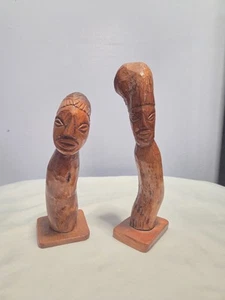 Vintage African Hand Carved Wood Sculpture Elongated Figurines - Bild 1 von 6
