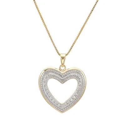 Lovely Heart Necklace W/One Genuine Diamond in 14K/925 Gold plated Silver - Изображение 1 из 2