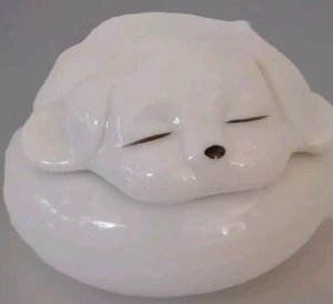 Porcelain Puppy Trinket Dish Sleeping White 2.25"×3.5" Perfect For Dresser Cute - Picture 1 of 9
