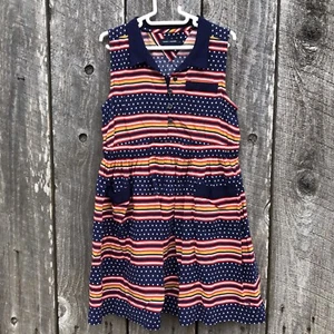 Tommy Hilfiger Girls Red White Blue Mustard Dress Sz 4 Polka Dot Striped K⭐️ - Picture 1 of 8