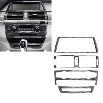 4Pcs Carbon Fiber Interior Central Console Cover Trim For BMW X5 E70 X6 E71 - Изображение 1 из 4