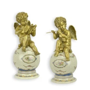 Bronze Engelpaar auf Porzellankugel mit Musikinstrumenten EJA0766.2 - Bild 1 von 15