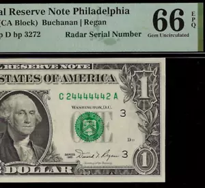 1981 $1 FRN Philadelphia radar PMG 66EPQ 3rd highest graded super radar 24444442 - Picture 1 of 3