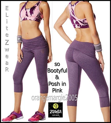 ZUMBA 2 piezas. Conjunto TAN BOOTYFUL Leggings Capri + Reversible POSH n' ROSA Sujetador Top ¡RARO! Foto 1 de 4