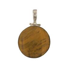 Large Brown Round Tigers Eye Pendant Sterling Silver Jewelry