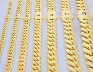 14K Yellow Gold Miami Cuban Royal Monaco Link Chain Necklace 5mm-17mm, 18"- 30" - Picture 1 of 108