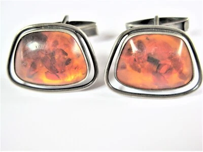 Antike Manschettenknöpfe Silber 835 mit Bernstein, 12,00 g, Fischland - Bild 1 von 2