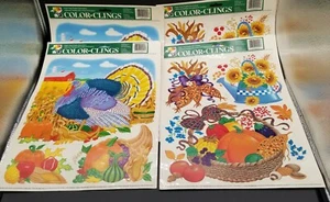 4 Vintage 2004 Fall Thanksgiving Autumn Window Color Clings Harvest Turkey Corn - Picture 1 of 3