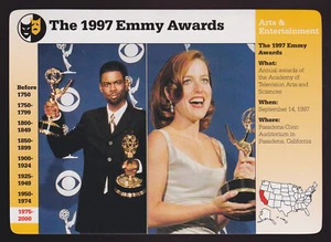 1997 EMMY AWARDS Chris Rock Gillian Anderson Photo GROLIER STORY OF AMERICA CARD - Picture 1 of 1