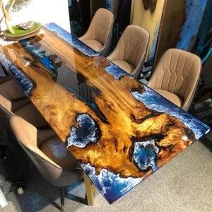 Custom Ocean Wave Walnut Wood Epoxy Dining Table – Handcrafted with Serene Wave - Picture 1 of 8