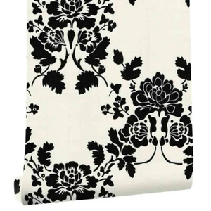Black Floral Self-adhesive Peel and Stick Contact Vinyl Wall Paper 17.7"x 236" - Picture 1 of 7