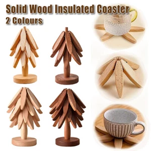 Walnut Solid Wood Trivet Heat Resistant Mat for Hot Dishes Christmas Tree Design - Picture 1 of 16