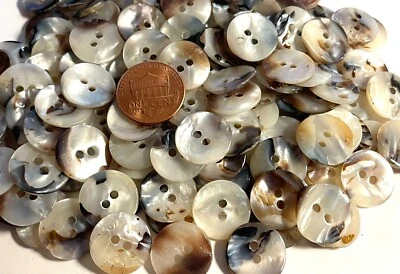 8 Glossy Iridescent Off-white Brown Shell MOP Buttons 15mm Almost 5/8" 12819 - Image 1 of 4