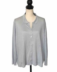 Poetry Collared Cardigan Size 18 Light Blue 100% Linen 3/4 Sleeve Cropped Boxy - Picture 1 of 11