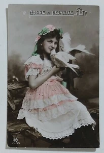 99568 Cartolina augurale - Bambina - Bonne et Heureuse Fete - VG 1908 - Picture 1 of 2