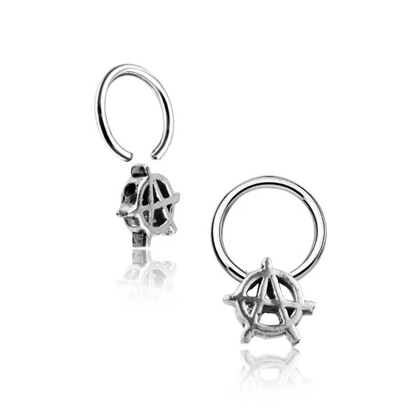 PAR DE ANILLOS ANARCHY CBR PEZÓN OREJA MEDIDORES AROS PENDIENTES TABIQUE LATÓN BLANCO Foto 1 de 1