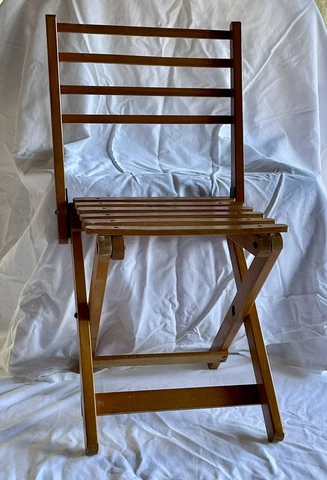 Antique Solid Finished Teak Wood Folding Child Doll Stadium Chair Portable Solid Cover